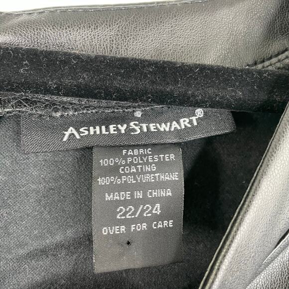 Ashley Stewart Black Peplum Faux Leather Long Sleeve Blouse Waist Tie Size 22/24 - Picture 9 of 15